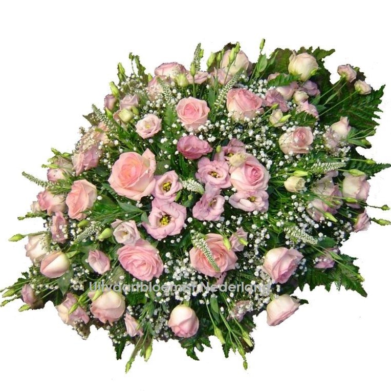 Rouwstuk roze/wit bloem ovaal model ( UB 204 )
